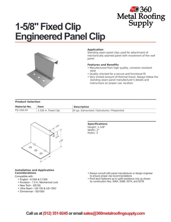 Mechanical Lock Fixed clips 1.5" 24ga, 1000 per box