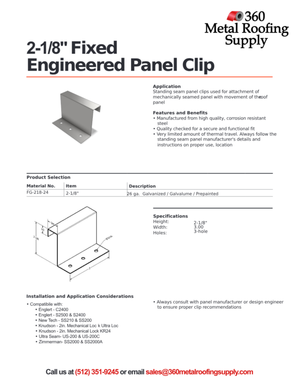 Mechanical Lock Fixed clips 2" 24ga, 300 per box